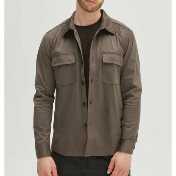 ROBERT BARAKETT "RENOIR OVERSHIRT" SUEDE SHIRT JACKET in Army Green size Large - Picture 1 of 10